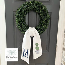 Load image into Gallery viewer, Linen Wreath/Basket Sash - Chinoiserie Double Topiary Tree