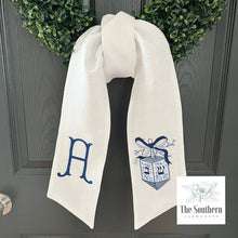 Load image into Gallery viewer, Linen Wreath/Basket Sash - Chinoiserie Dreidel