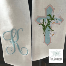 Load image into Gallery viewer, Linen Wreath/Basket Sash - Easter Lily Cross