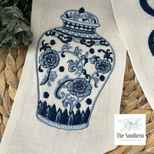 Load image into Gallery viewer, Linen Wreath/Basket Sash - Chinoiserie Ginger Jar Monogram
