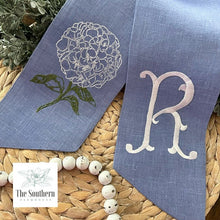Load image into Gallery viewer, Linen Wreath/Basket Sash - Hydrangea Monogram