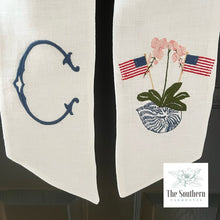 Load image into Gallery viewer, Linen Wreath/Basket Sash - Patriotic Chinoiserie Iris