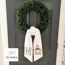 Load image into Gallery viewer, Linen Wreath/Basket Sash - Chinoiserie Pagoda