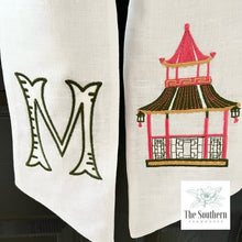 Load image into Gallery viewer, Linen Wreath/Basket Sash - Chinoiserie Pagoda