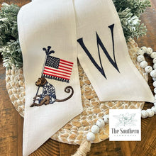 Load image into Gallery viewer, Linen Wreath/Basket Sash - Patriotic Chinoiserie Monkey