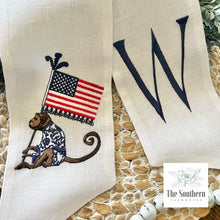 Load image into Gallery viewer, Linen Wreath/Basket Sash - Patriotic Chinoiserie Monkey