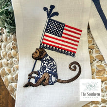 Load image into Gallery viewer, Linen Wreath/Basket Sash - Patriotic Chinoiserie Monkey