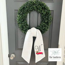 Load image into Gallery viewer, Linen Wreath/Basket Sash - Little Red Truck Monogram