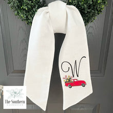 Load image into Gallery viewer, Linen Wreath/Basket Sash - Little Red Truck Monogram