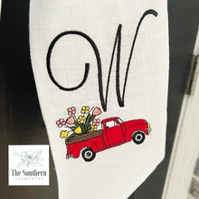 Load image into Gallery viewer, Linen Wreath/Basket Sash - Little Red Truck Monogram