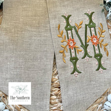 Load image into Gallery viewer, Linen Wreath/Basket Sash - Regal Daisy Monogram