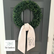 Load image into Gallery viewer, Linen Wreath/Basket Sash - Romantic Floral Sketched Monogram