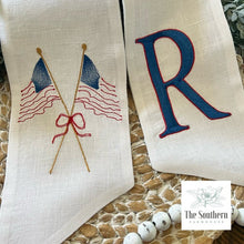 Load image into Gallery viewer, Linen Wreath/Basket Sash - Sketched American Flags