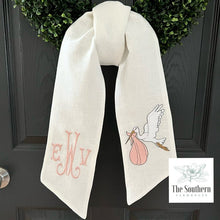 Load image into Gallery viewer, Linen Wreath/Basket Sash - Special Delivery Stork