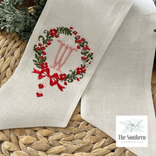 Load image into Gallery viewer, Linen Wreath/Basket Sash - Valentine Hearts Wreath Monogram