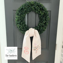 Load image into Gallery viewer, Linen Wreath/Basket Sash - Wildflower Bouquet with Monogram