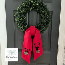 Load image into Gallery viewer, Linen Wreath/Basket Sash - Winter Pine Reindeer