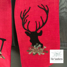 Load image into Gallery viewer, Linen Wreath/Basket Sash - Winter Pine Reindeer