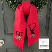 Load image into Gallery viewer, Linen Wreath/Basket Sash - Winter Pine Reindeer