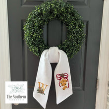 Load image into Gallery viewer, Linen Wreath/Basket Sash - Winter Pine Jingle Bells