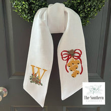 Load image into Gallery viewer, Linen Wreath/Basket Sash - Winter Pine Jingle Bells