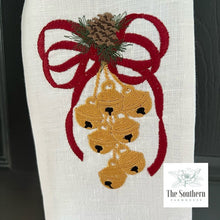 Load image into Gallery viewer, Linen Wreath/Basket Sash - Winter Pine Jingle Bells
