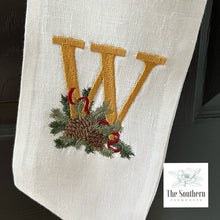 Load image into Gallery viewer, Linen Wreath/Basket Sash - Winter Pine Jingle Bells