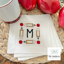 Load image into Gallery viewer, Set of 4 Embroidered Cocktail Napkins - Back to School