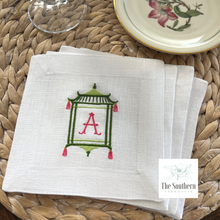Load image into Gallery viewer, Set of 4 Embroidered Cocktail Napkins - Pagoda Monogram