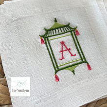 Load image into Gallery viewer, Set of 4 Embroidered Cocktail Napkins - Pagoda Monogram