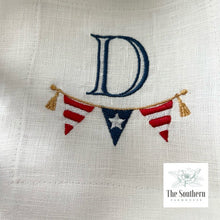 Load image into Gallery viewer, Set of 4 Embroidered Cocktail Napkins - Patriotic Pennant