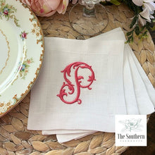 Load image into Gallery viewer, Set of 4 Embroidered Cocktail Napkins - Single Vine Monogram