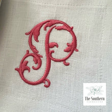 Load image into Gallery viewer, Set of 4 Embroidered Cocktail Napkins - Single Vine Monogram