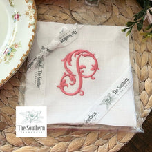 Load image into Gallery viewer, Set of 4 Embroidered Cocktail Napkins - Single Vine Monogram