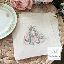 Load image into Gallery viewer, Set of 4 Embroidered Cocktail Napkins - Vintage Vine Monogram