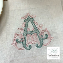 Load image into Gallery viewer, Set of 4 Embroidered Cocktail Napkins - Vintage Vine Monogram