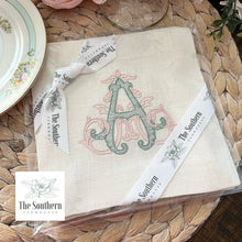 Load image into Gallery viewer, Set of 4 Embroidered Cocktail Napkins - Vintage Vine Monogram