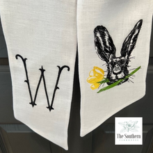 Load image into Gallery viewer, Linen Wreath/Basket Sash - Sketched Rabbit with Tulip