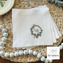 Load image into Gallery viewer, Set of 4 Embroidered Cocktail Napkins - Spring Ivy Wreath