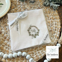 Load image into Gallery viewer, Set of 4 Embroidered Cocktail Napkins - Spring Ivy Wreath