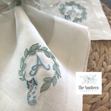 Load image into Gallery viewer, Chinoiserie Staffordshire Wreath Monogrammed Luncheon, Dinner & Cocktail Napkins