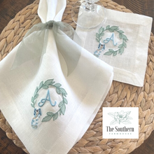 Load image into Gallery viewer, Chinoiserie Staffordshire Wreath Monogrammed Luncheon, Dinner & Cocktail Napkins