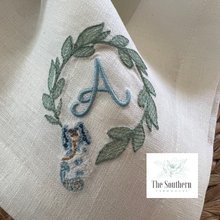 Load image into Gallery viewer, Chinoiserie Staffordshire Wreath Monogrammed Luncheon, Dinner & Cocktail Napkins