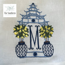 Load image into Gallery viewer, Tea/Guest Towel - Chinoiserie Pagoda with Lemon Trees