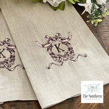 Load image into Gallery viewer, Tea/Guest Towel - Ribbon Crest Monogram