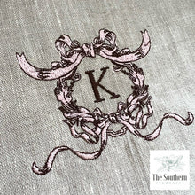 Load image into Gallery viewer, Tea/Guest Towel - Ribbon Crest Monogram