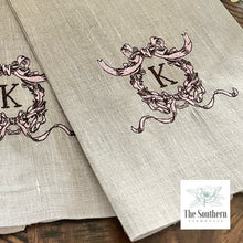 Load image into Gallery viewer, Tea/Guest Towel - Ribbon Crest Monogram