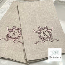 Load image into Gallery viewer, Tea/Guest Towel - Ribbon Crest Monogram