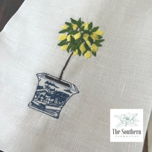 Load image into Gallery viewer, Set of Two Tea Towels - Chinoiserie Blue Willow Lemon Tree and Lemon Bowl