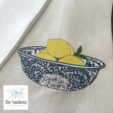Load image into Gallery viewer, Set of Two Tea Towels - Chinoiserie Blue Willow Lemon Tree and Lemon Bowl